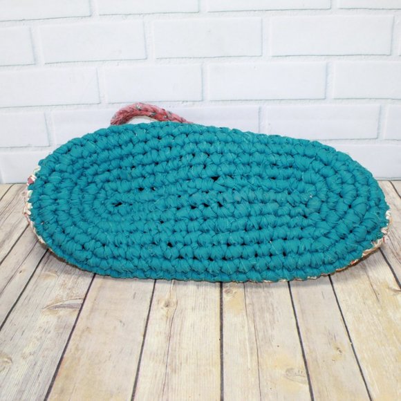 Women's Multi-Color Open Top Braided Jute Double Handle Tote Handbag Size L - Picture 6 of 7